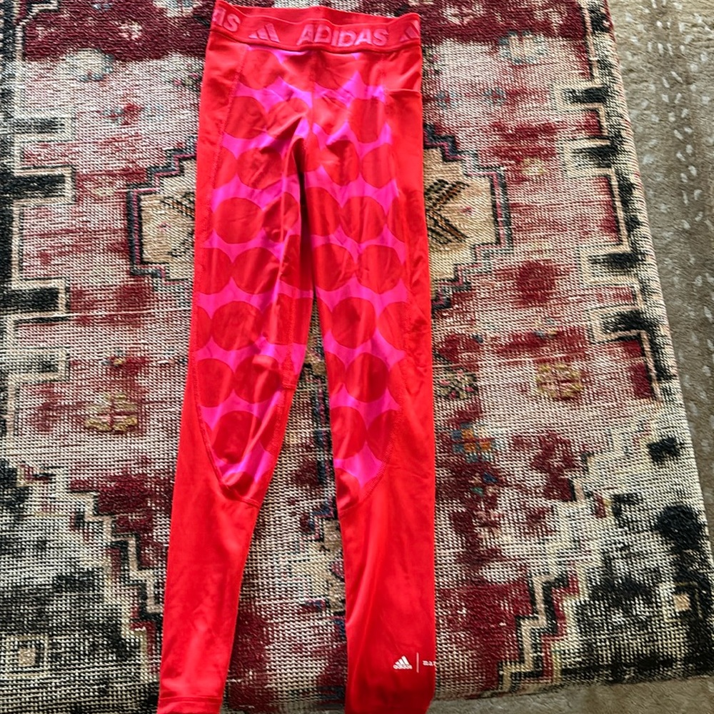Fun pink and red Adidas x marimekko leggings